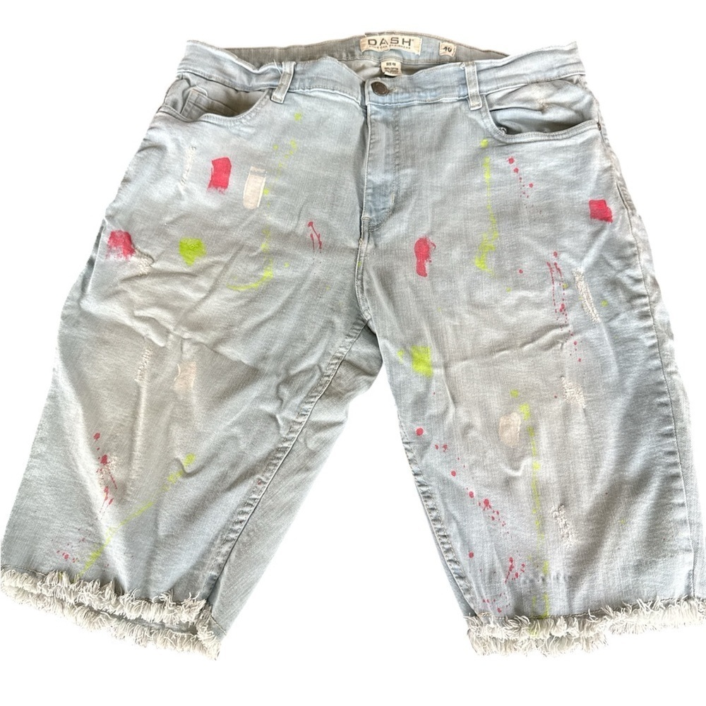 Dash Men's Jean Shorts Paint Splatter Light Blue Denim Size 40 Streetwear